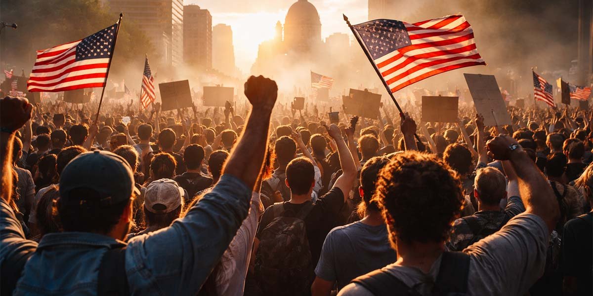 Personas reunidas en una protesta de No Kings.
